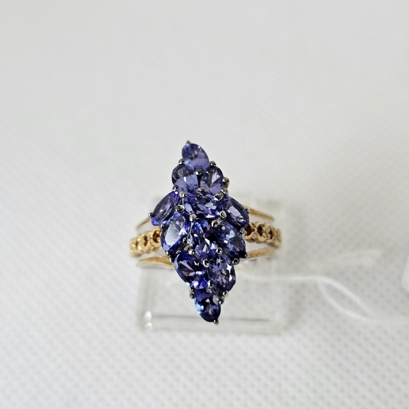 Gems En Vogue Natural Tanzanite Cluster Ring Palladium Sterling Silver 18k Sz 7! - Picture 4 of 9